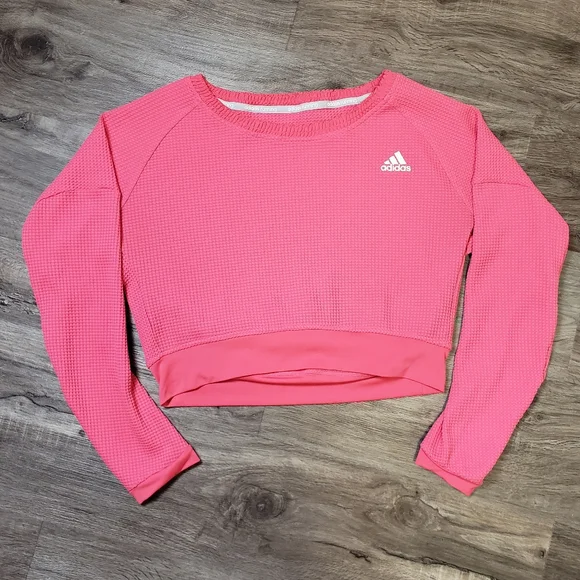 adidas Tops Adidas Cropped Waffle Weave Pink Running Long